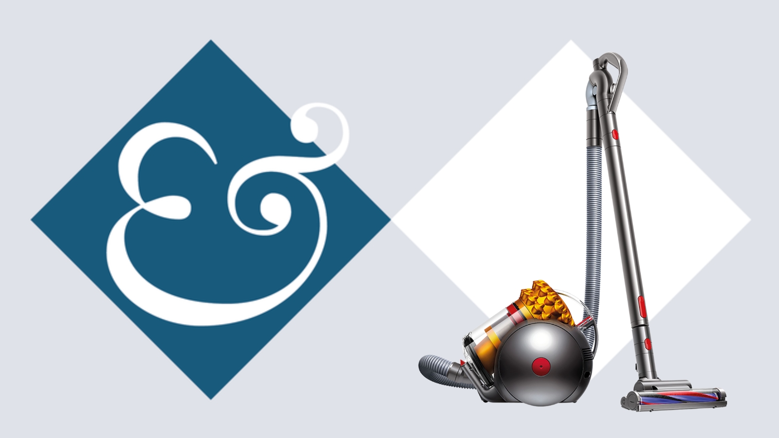 Dyson Big Ball Turbinehead canister vacuum on tile background next to Homes & Gardens '&' logo.