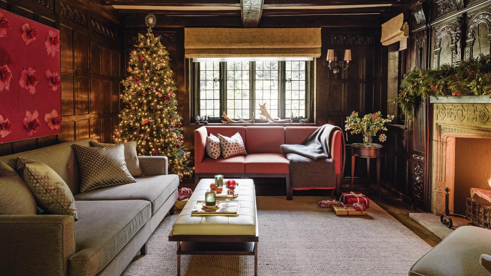 Christmas tree in warm living room