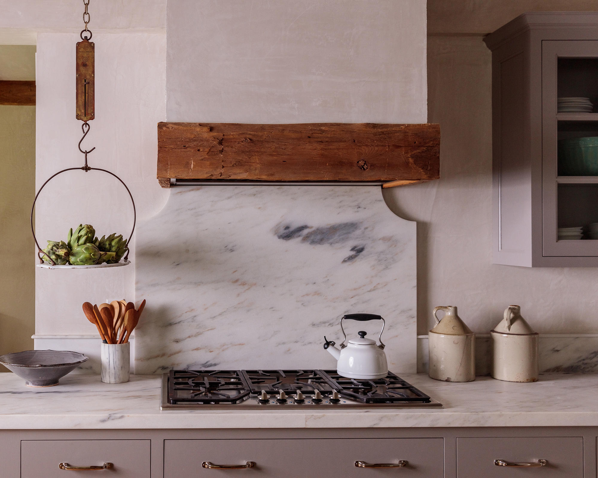 kitchen with gray cabinets